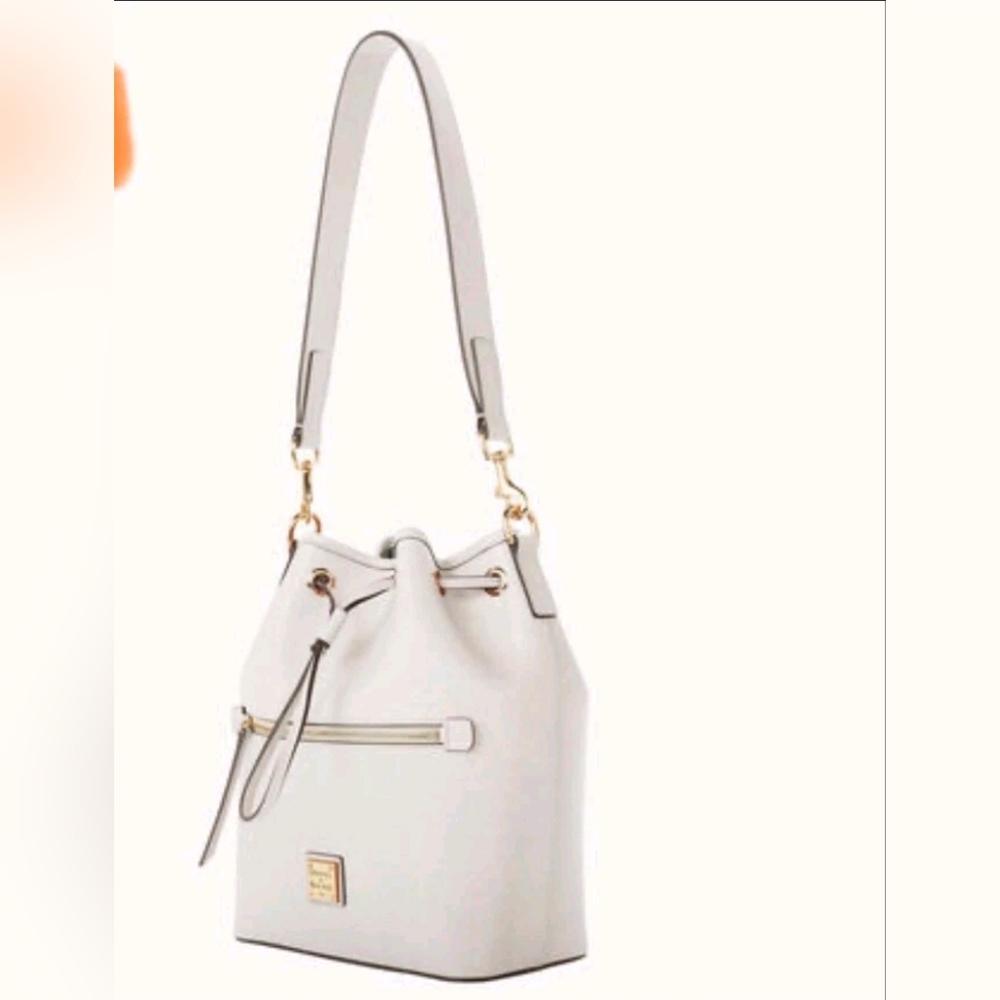 DOONEY & BOURKE Saffiano Leather Drawstring Bucket Bag -Ecru- MSRP $298